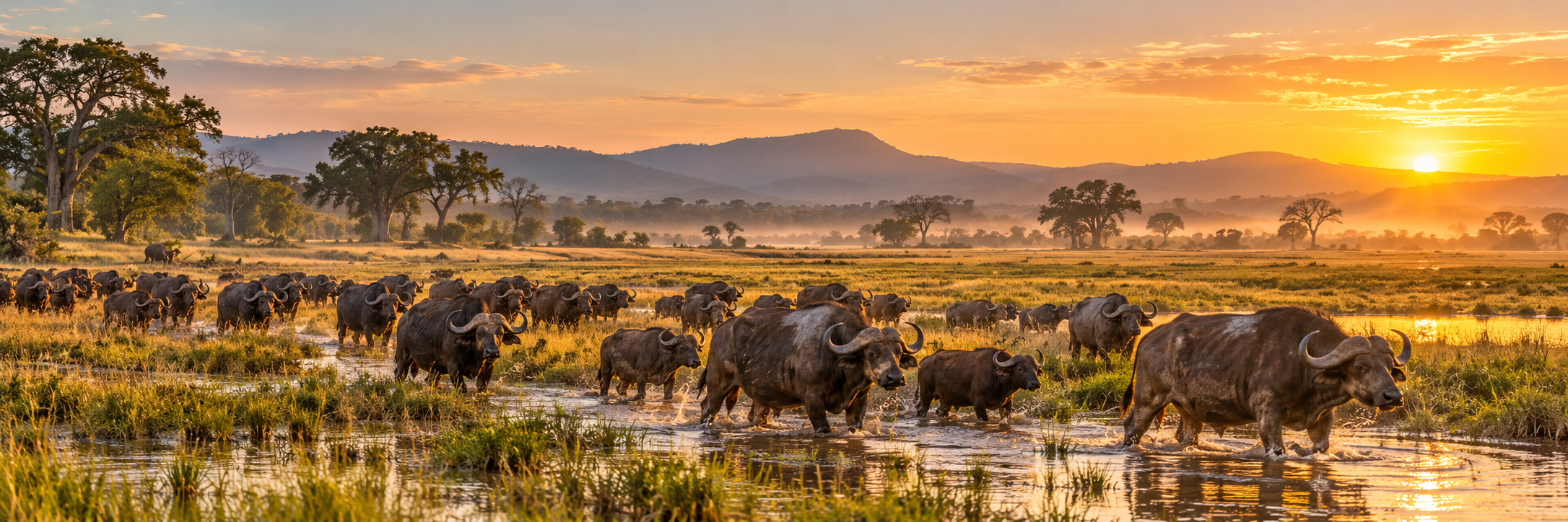 Katavi seasonal floodplain and shallow water at sunrise