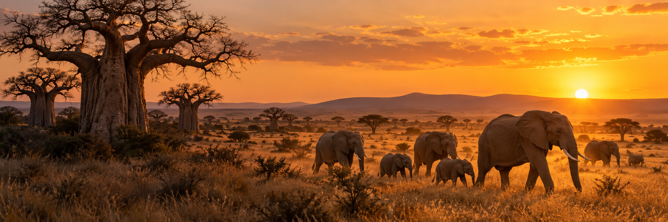 Baobabs and elephant herds across golden Tarangire savannah