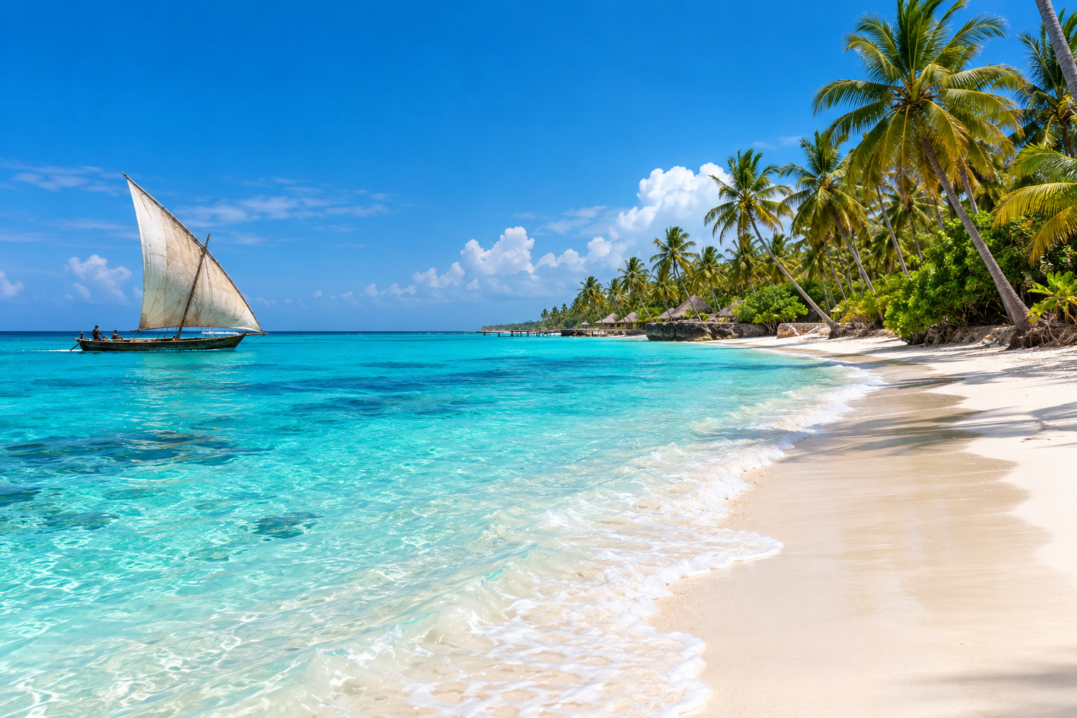 White sand beach and turquoise Zanzibar sea